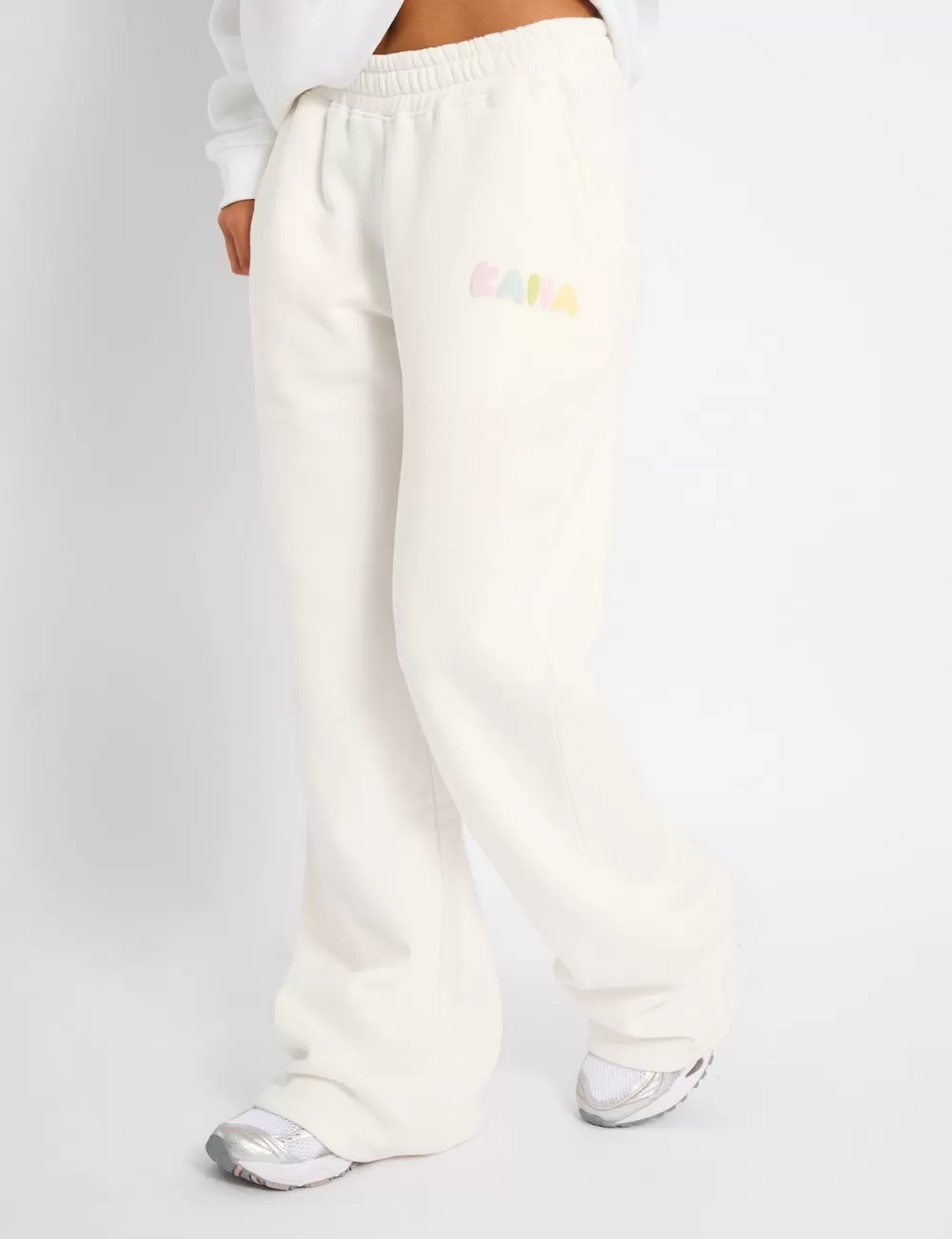 Hot Public Desire Kaiia Bubble Wide Leg Joggers Off White & Rainbow Off_white_rainbow