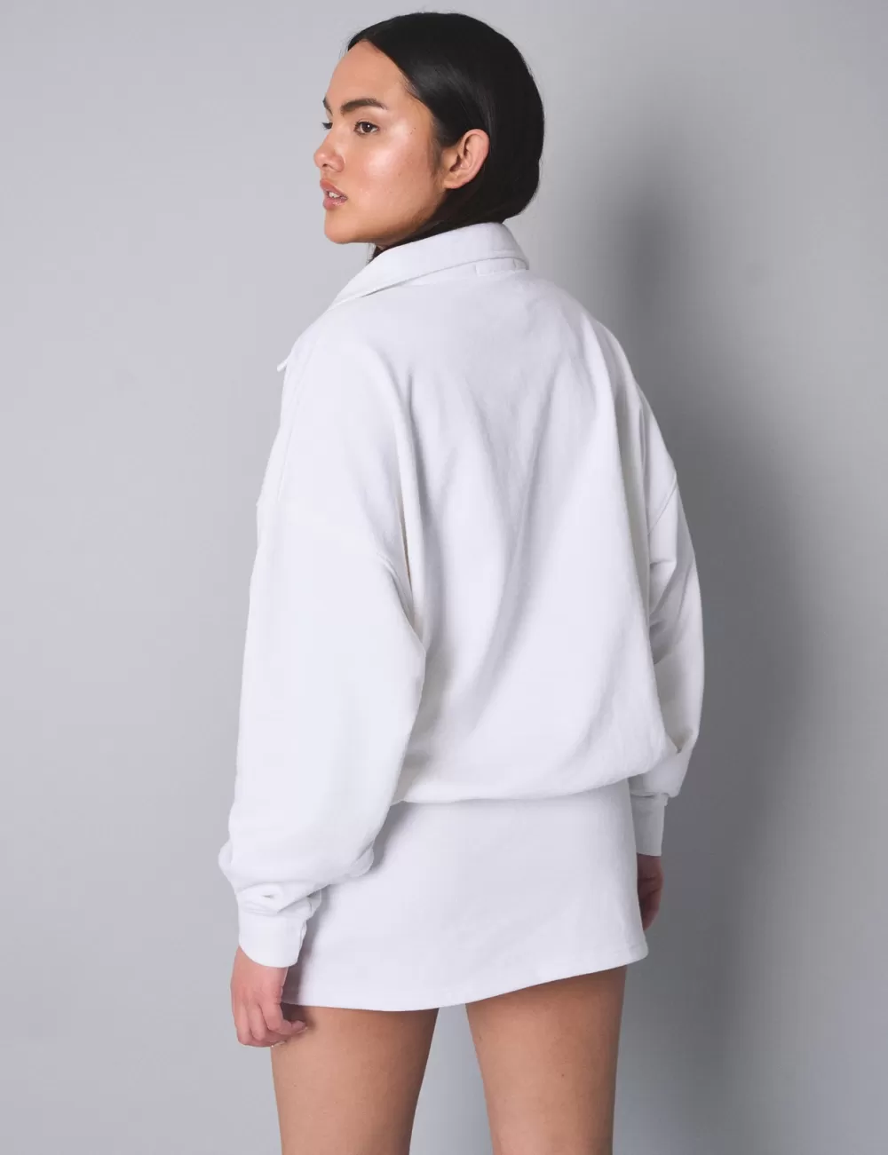 Sale Public Desire Kaiia Button Up Collar Sweatshirt White