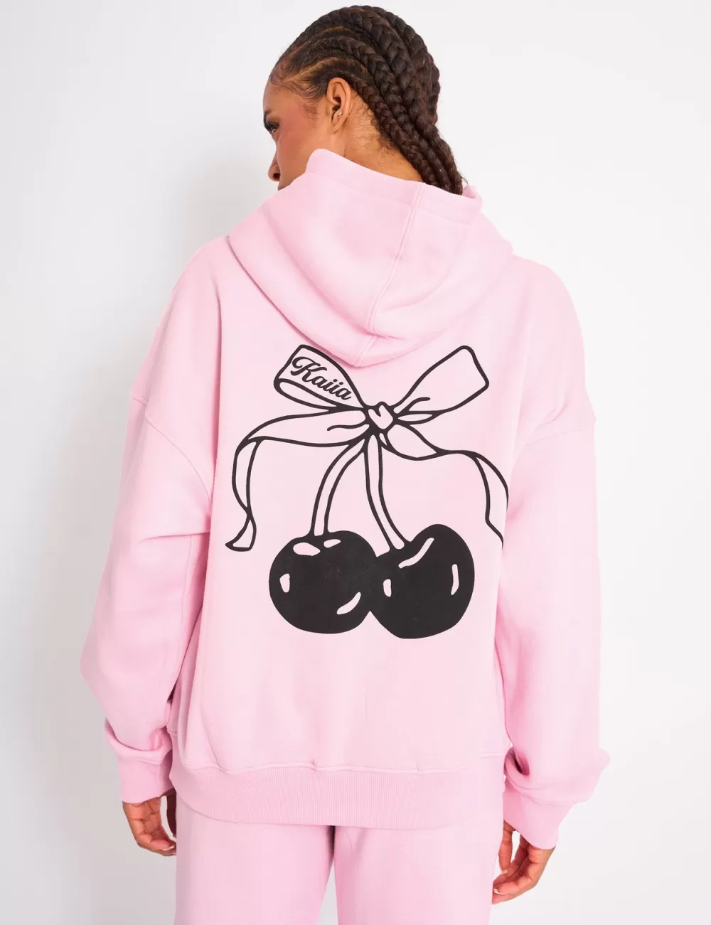 Fashion Public Desire Kaiia Cherry Bow Graphic Oversized Hoodie Baby Pink & Black Baby_pink_u0026_black
