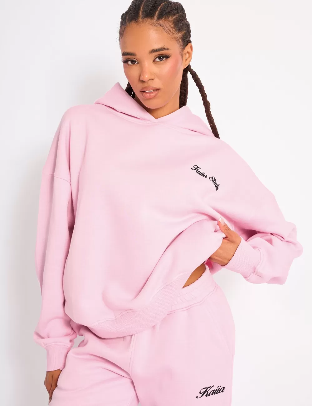Fashion Public Desire Kaiia Cherry Bow Graphic Oversized Hoodie Baby Pink & Black Baby_pink_u0026_black