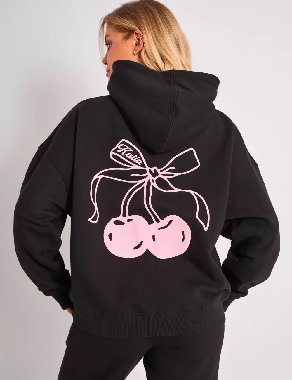 Discount Public Desire Kaiia Cherry Bow Graphic Oversized Hoodie Black & Pink Black_pink
