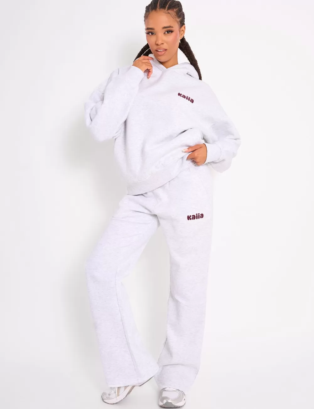 Sale Public Desire Kaiia Cherry Graphic Oversized Hoodie Light Grey Marl & Plum Light_grey_marl_u0026_plum