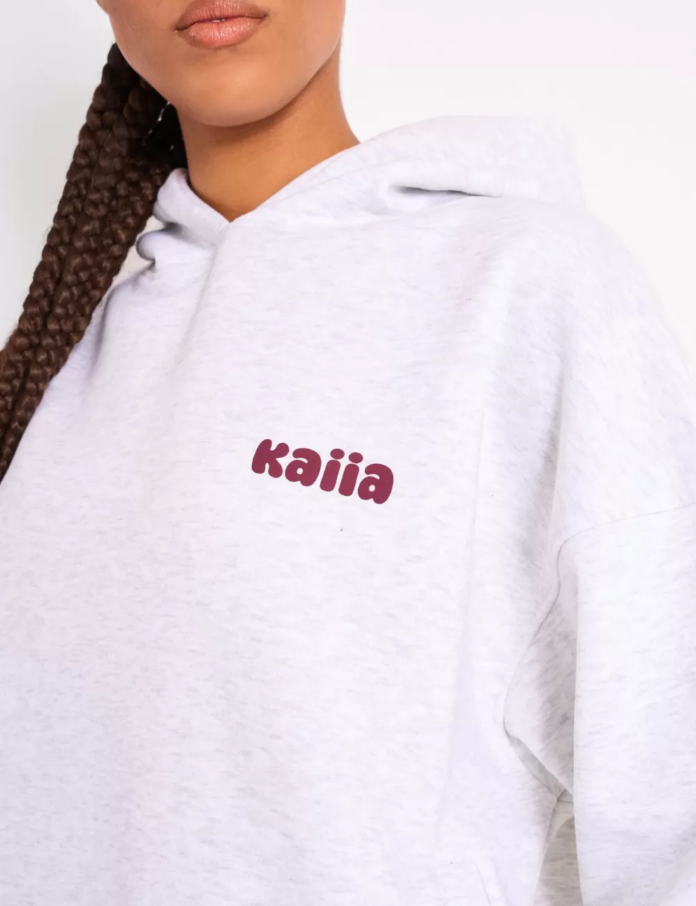 Sale Public Desire Kaiia Cherry Graphic Oversized Hoodie Light Grey Marl & Plum Light_grey_marl_u0026_plum