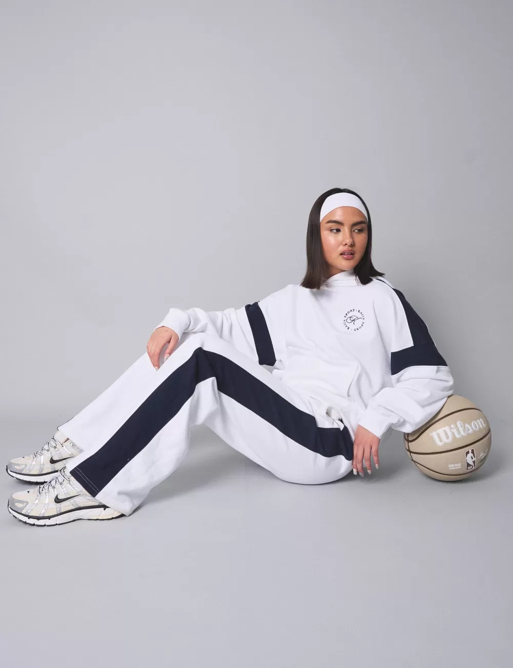 Sale Public Desire Kaiia Contrast Panel Wide Leg Sweat Pants White With Navy White_navy