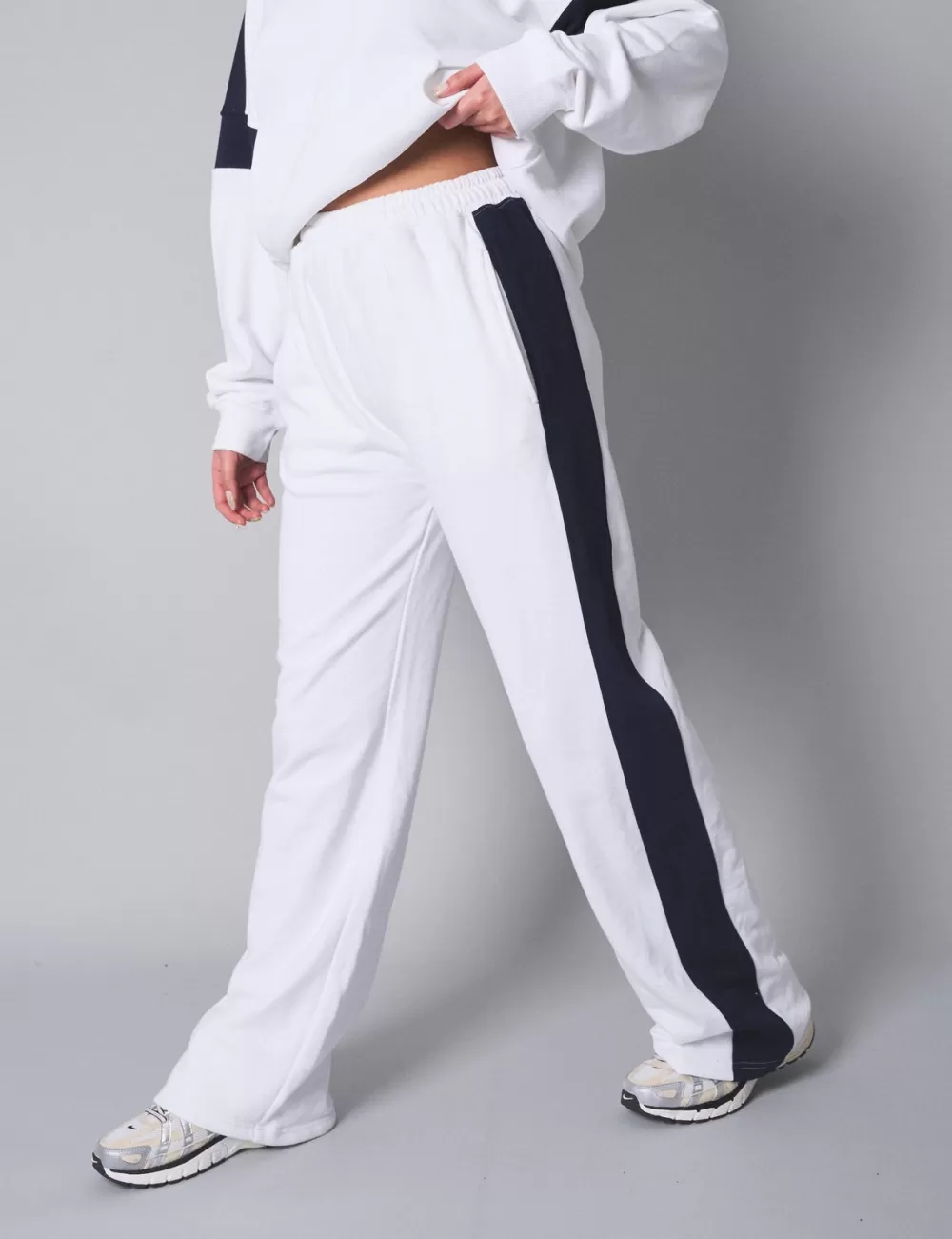 Sale Public Desire Kaiia Contrast Panel Wide Leg Sweat Pants White With Navy White_navy