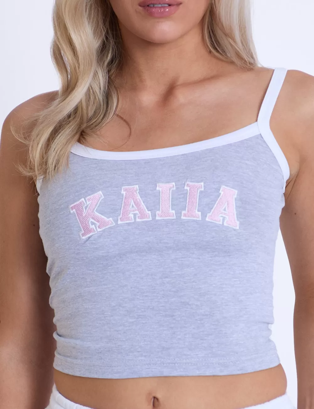 Best Public Desire Kaiia Contrast Trim Cami Vest Top Grey Marl & Pink Light_grey_marl