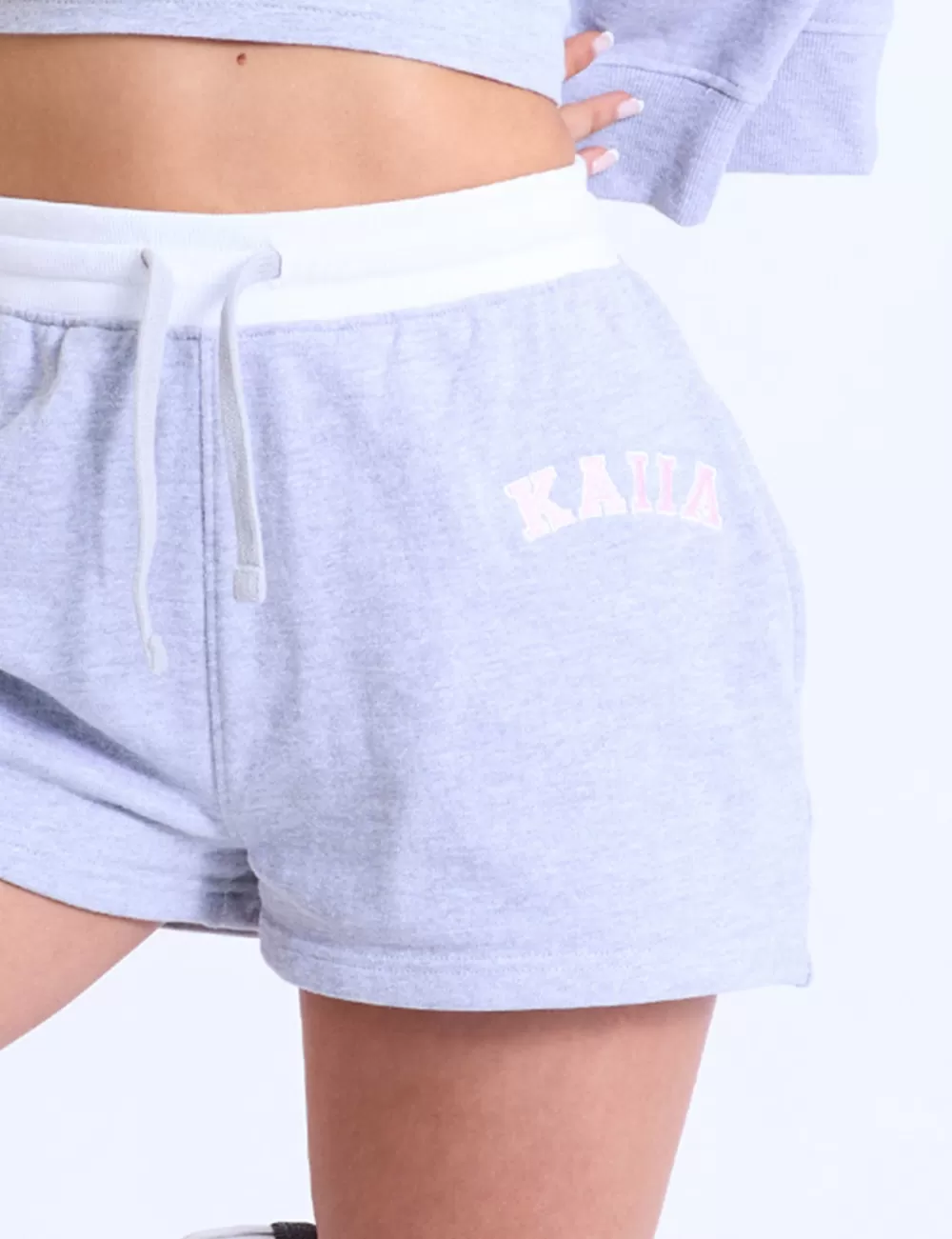 Cheap Public Desire Kaiia Contrast Waistband Sweat Shorts Grey Marl & Pink Light_grey_marl