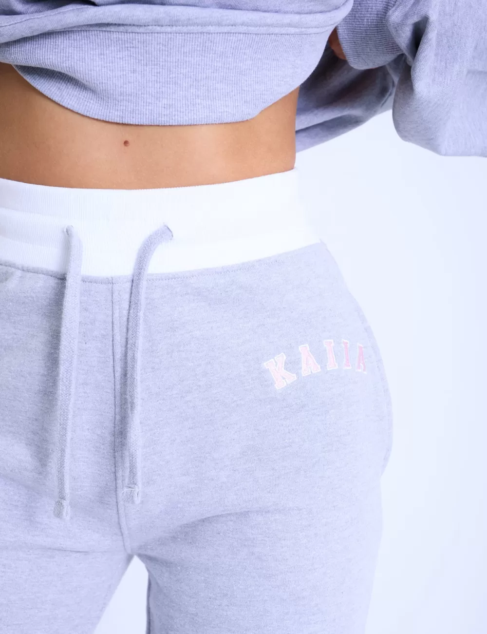 Fashion Public Desire Kaiia Contrast Waistband Wide Leg Sweat Pants Grey Marl & Pink Light_grey_marl