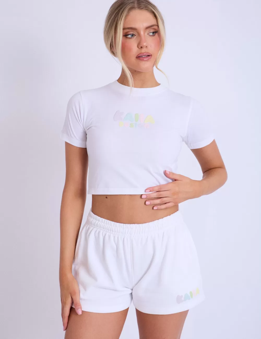 Cheap Public Desire Kaiia Design Bubble Logo Baby Tee Off White & Rainbow Cream