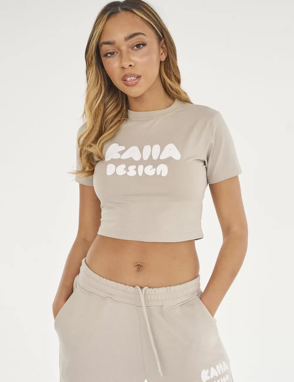 Flash Sale Public Desire Kaiia Design Bubble Logo Baby Tee Stone Sage