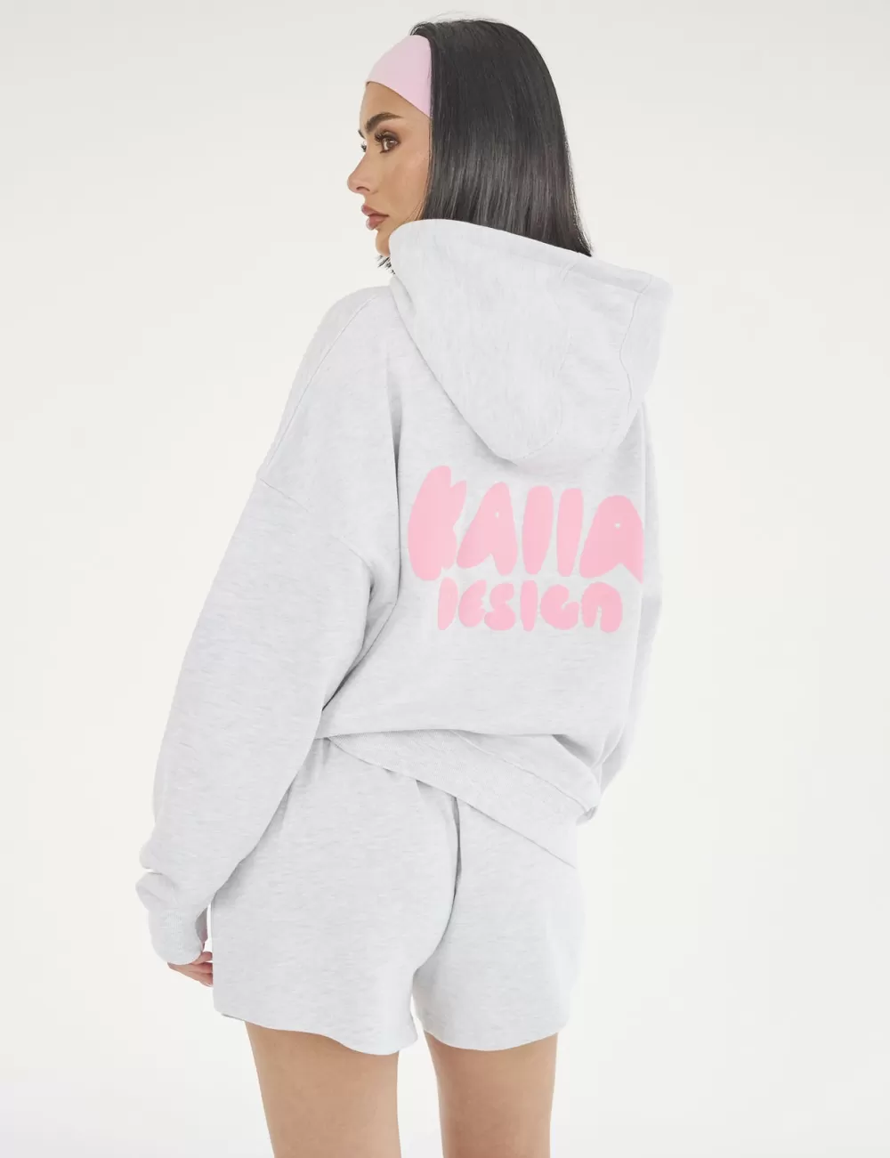 Cheap Public Desire Kaiia Design Bubble Logo Oversized Hoodie Lt Grey Marl & Pink Light_grey_marl