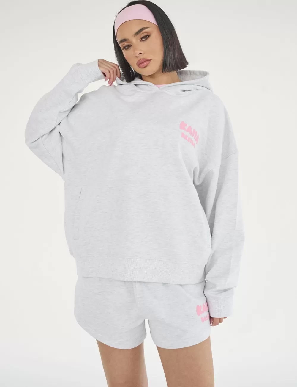Cheap Public Desire Kaiia Design Bubble Logo Oversized Hoodie Lt Grey Marl & Pink Light_grey_marl