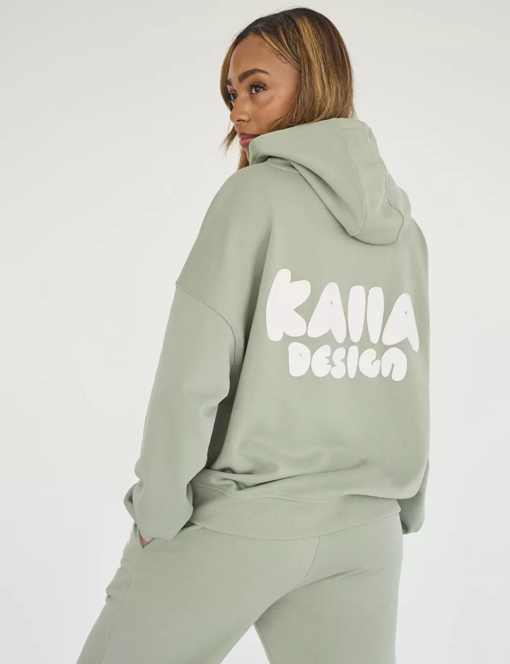 Hot Public Desire Kaiia Design Bubble Print Oversized Hoodie Green Sage