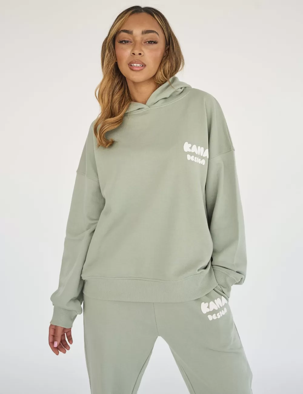 Hot Public Desire Kaiia Design Bubble Print Oversized Hoodie Green Sage