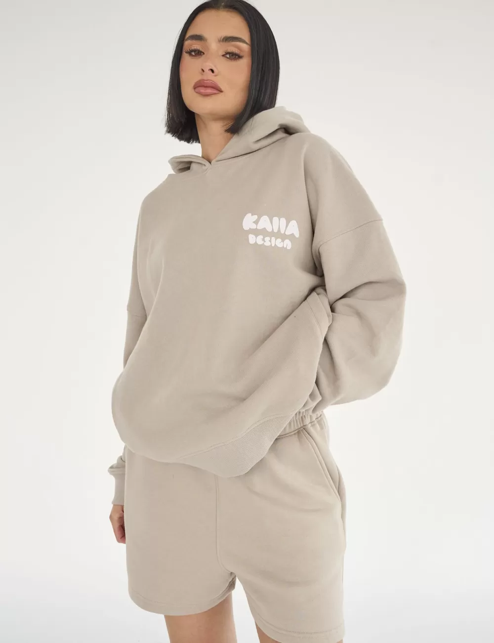 Online Public Desire Kaiia Design Bubble Print Oversized Hoodie Stone