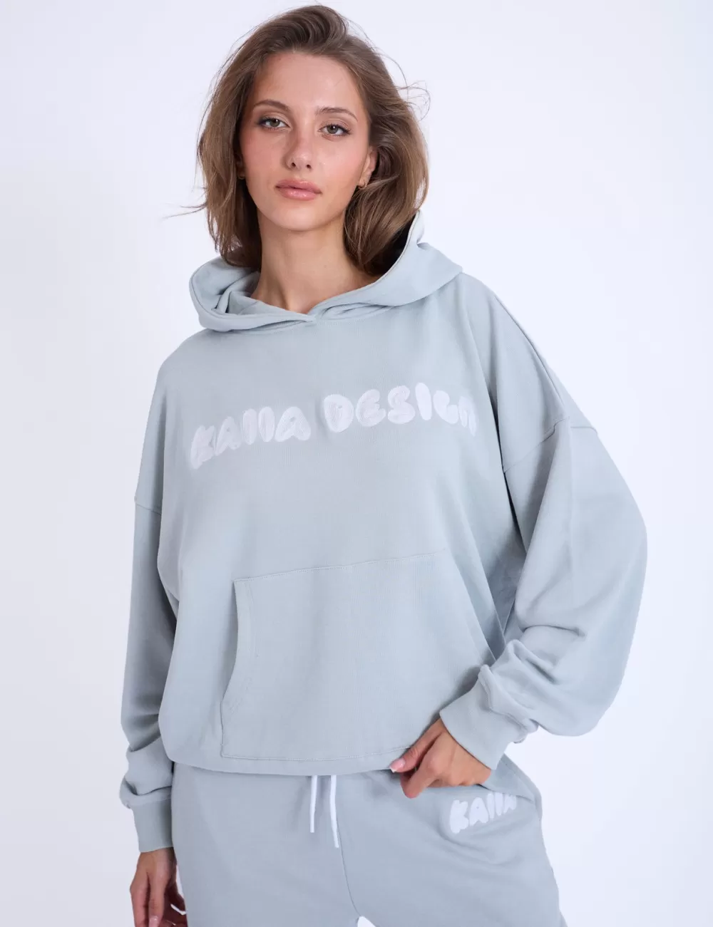 Discount Public Desire Kaiia Design Embroidered Bubble Logo Oversized Hoodie Foam Blue