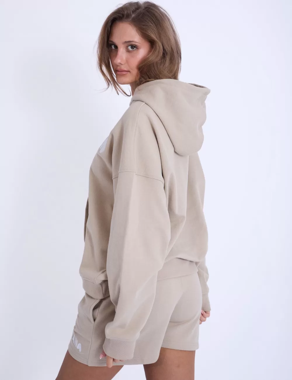 Store Public Desire Kaiia Design Embroidered Bubble Logo Oversized Hoodie Light Stone