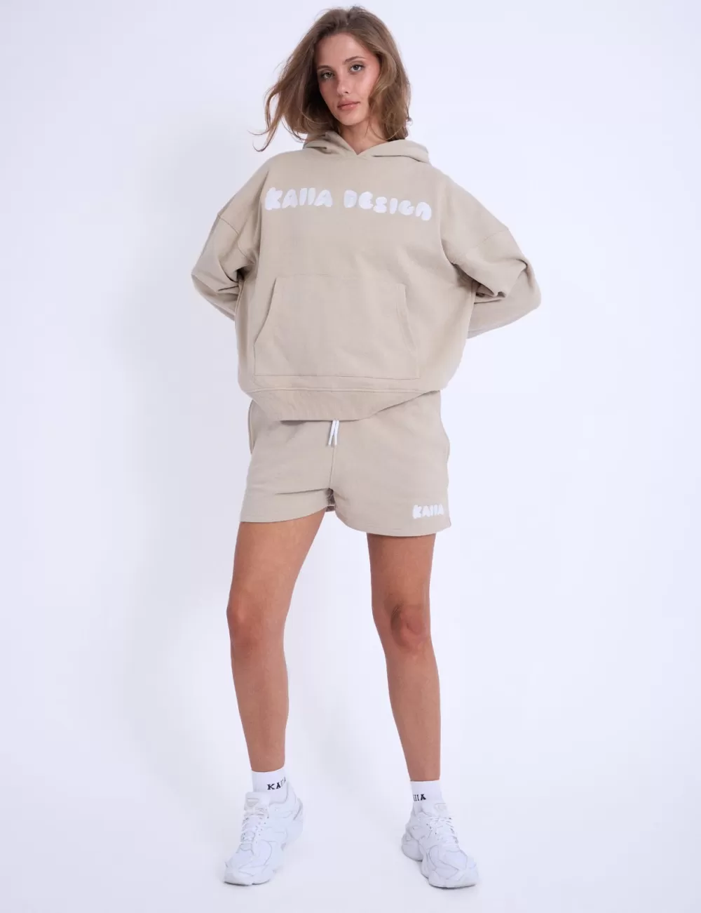 Store Public Desire Kaiia Design Embroidered Bubble Logo Oversized Hoodie Light Stone