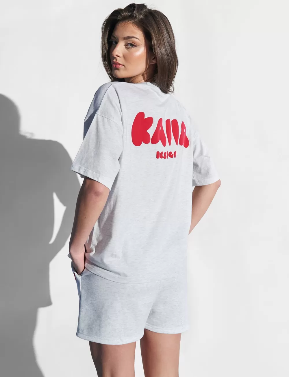 Online Public Desire Kaiia Design Oversized Top Light Marl and Red Grey