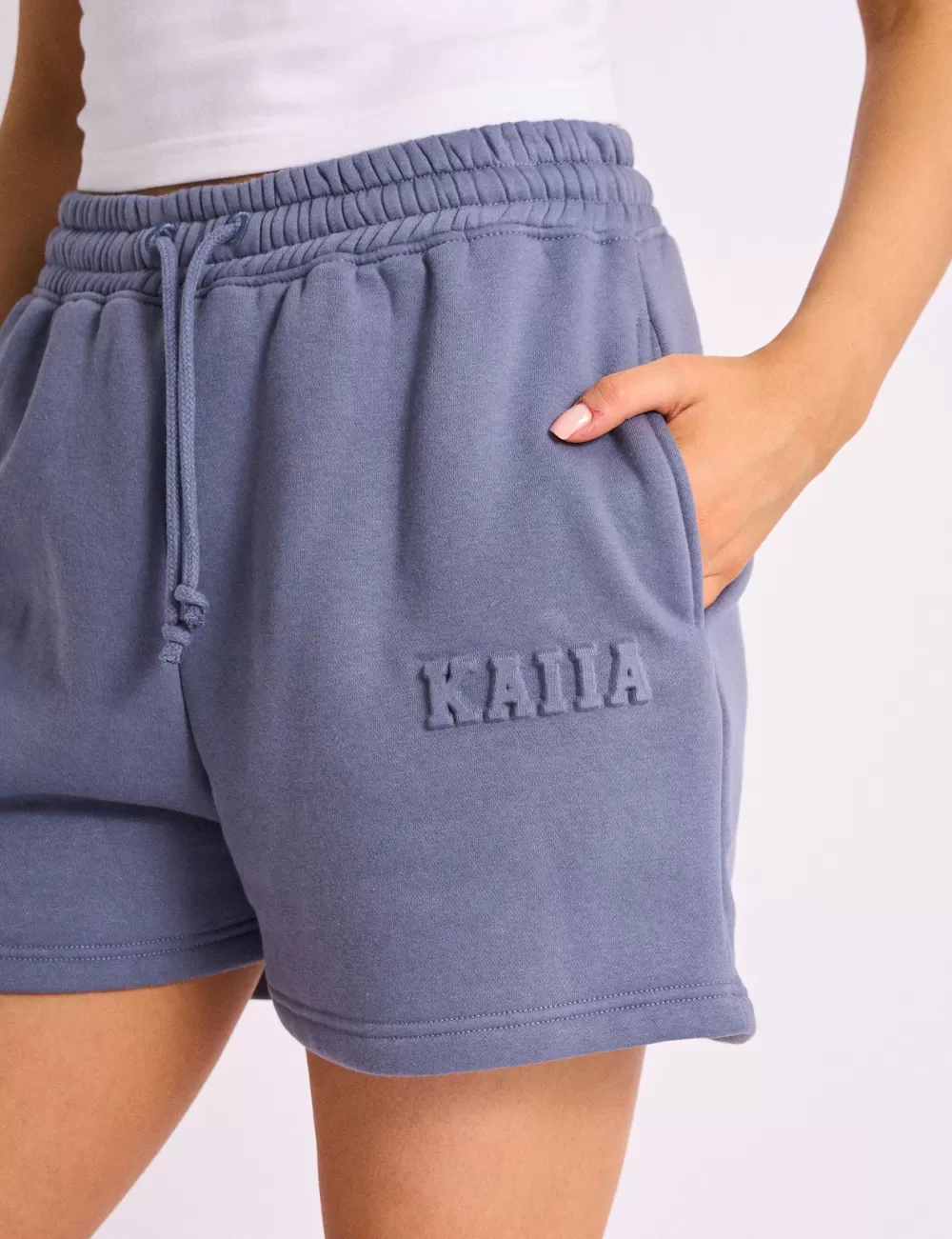 Online Public Desire Kaiia Embossed Logo Sweat Shorts Blue