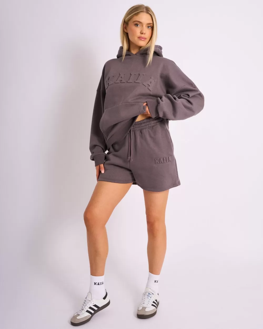 Store Public Desire Kaiia Embossed Logo Sweat Shorts Dark Grey Dark_grey