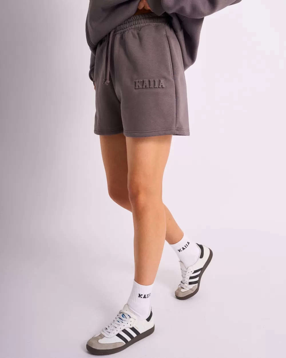 Store Public Desire Kaiia Embossed Logo Sweat Shorts Dark Grey Dark_grey