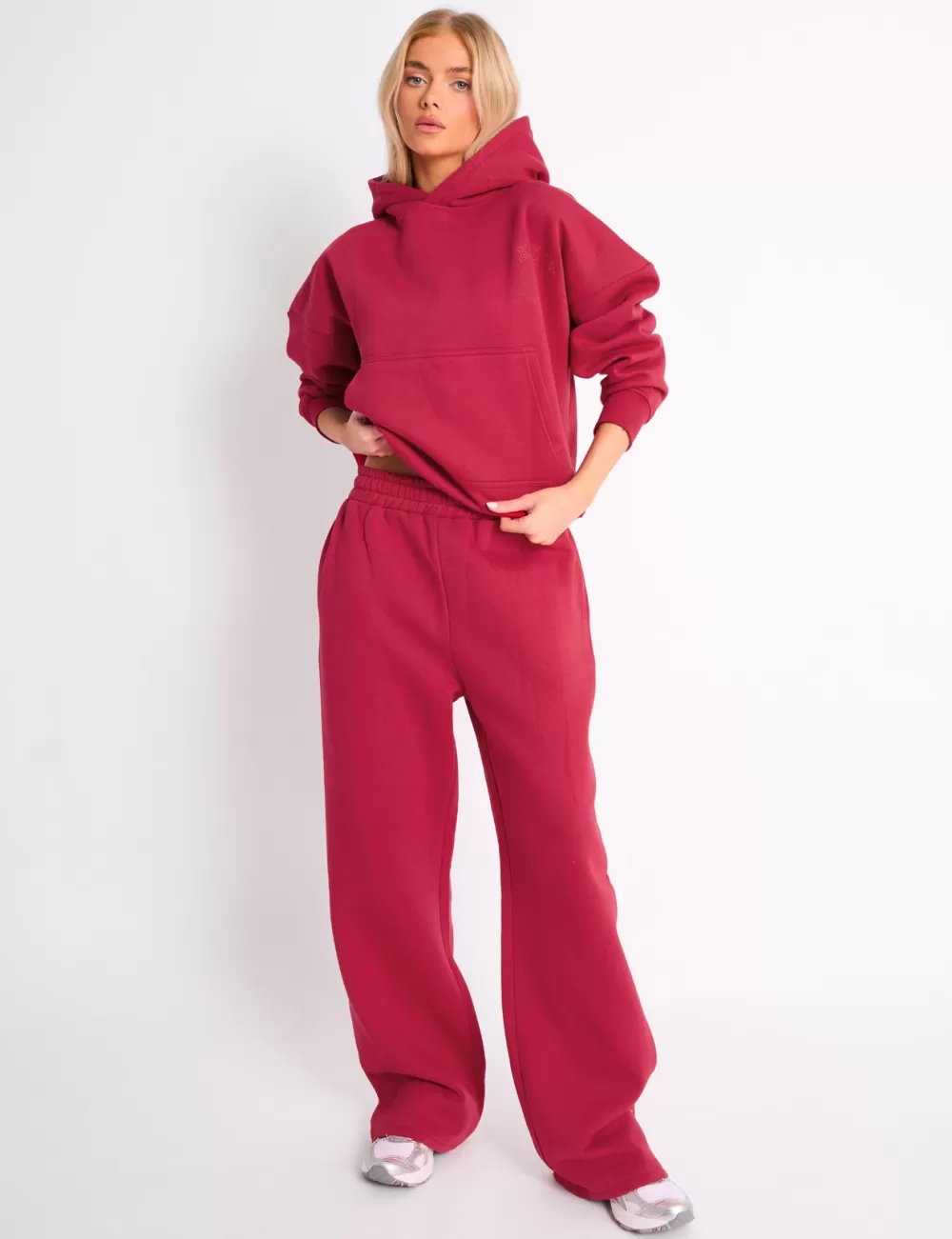 Discount Public Desire Kaiia Embossed Wide Leg Joggers Berry Red Cranberry