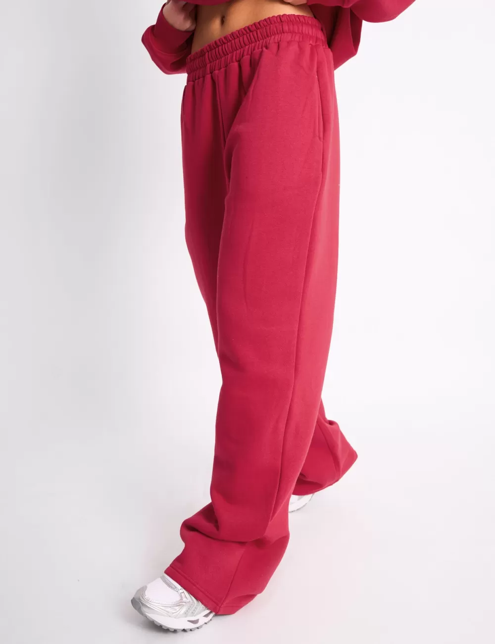 Discount Public Desire Kaiia Embossed Wide Leg Joggers Berry Red Cranberry