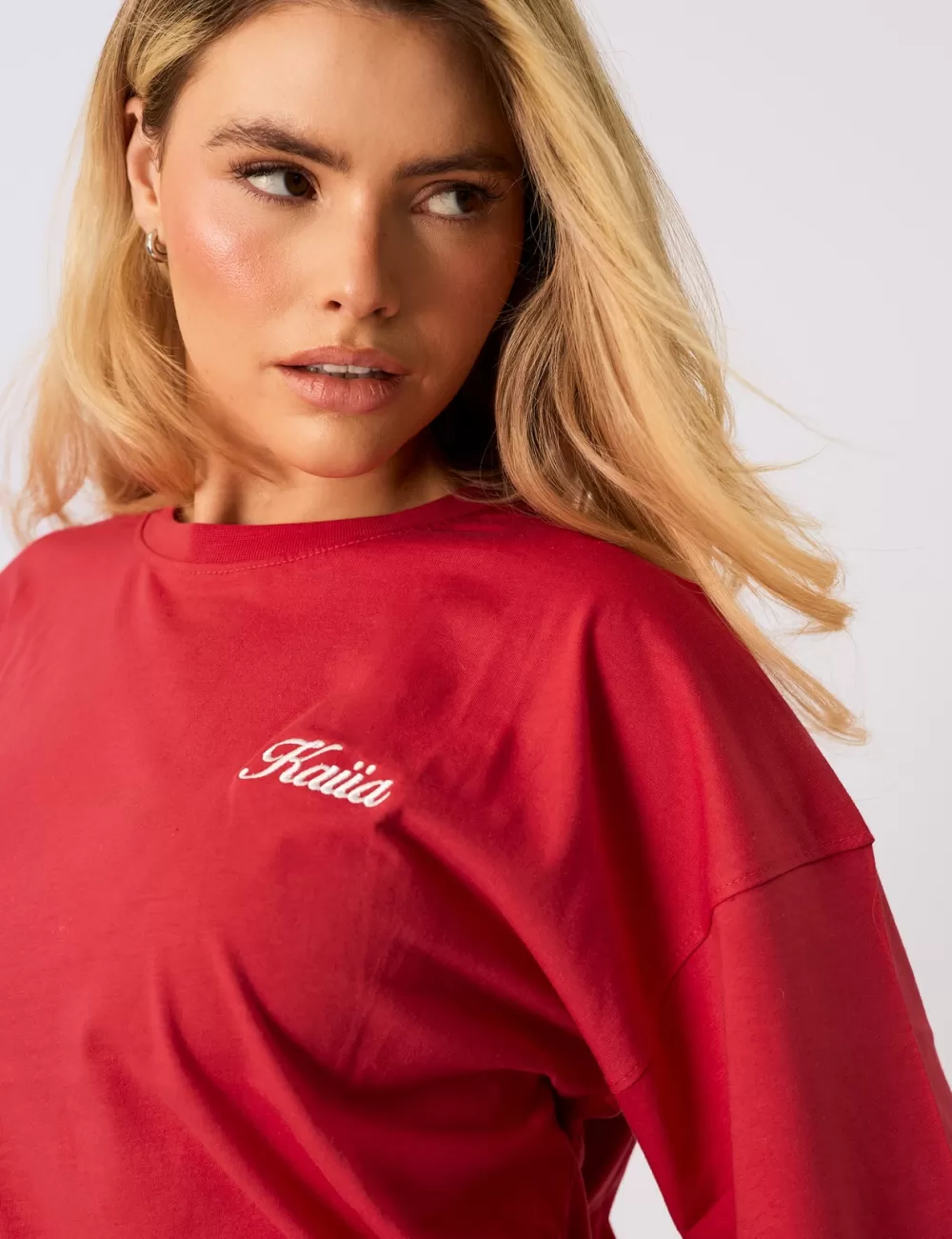 Best Sale Public Desire Kaiia Embroide Logo Oversized T-Shirt Red