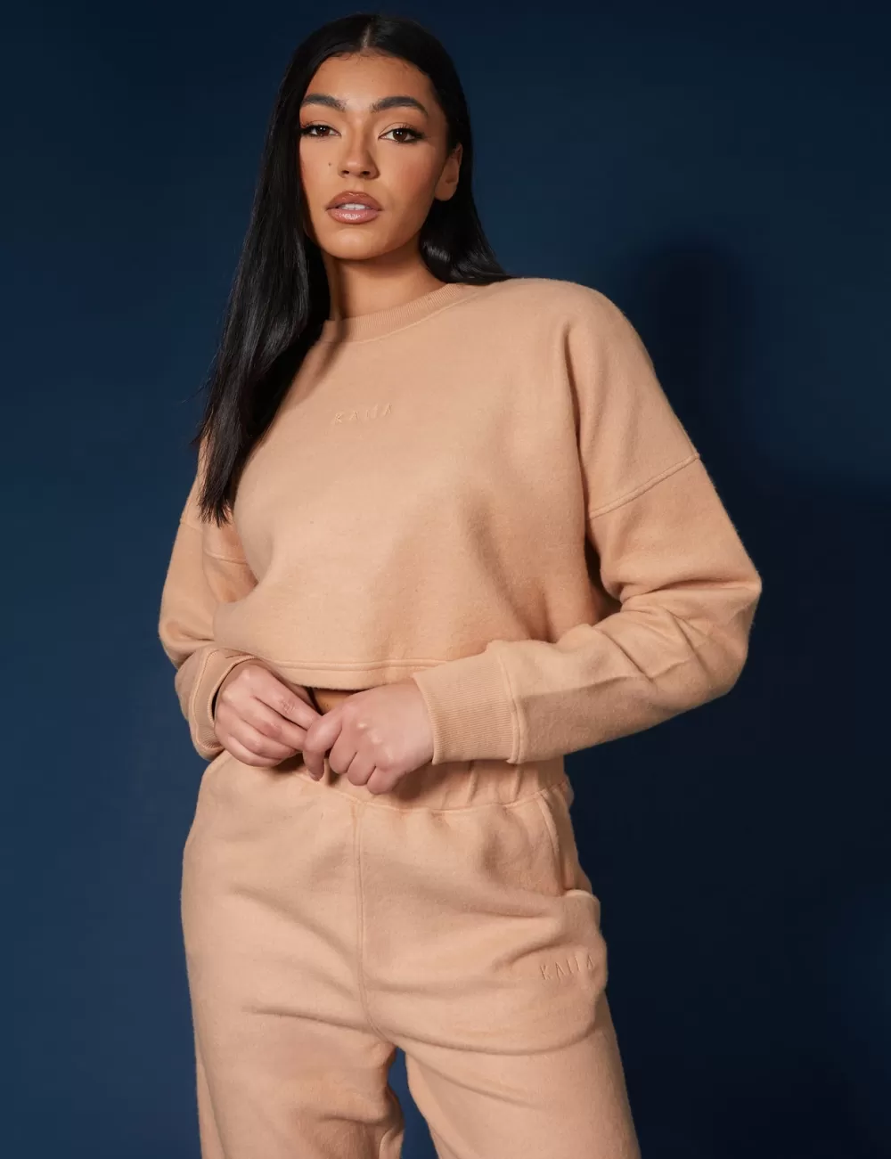 Online Public Desire Kaiia Fluffy Cropped Sweatshirt Camel Brown