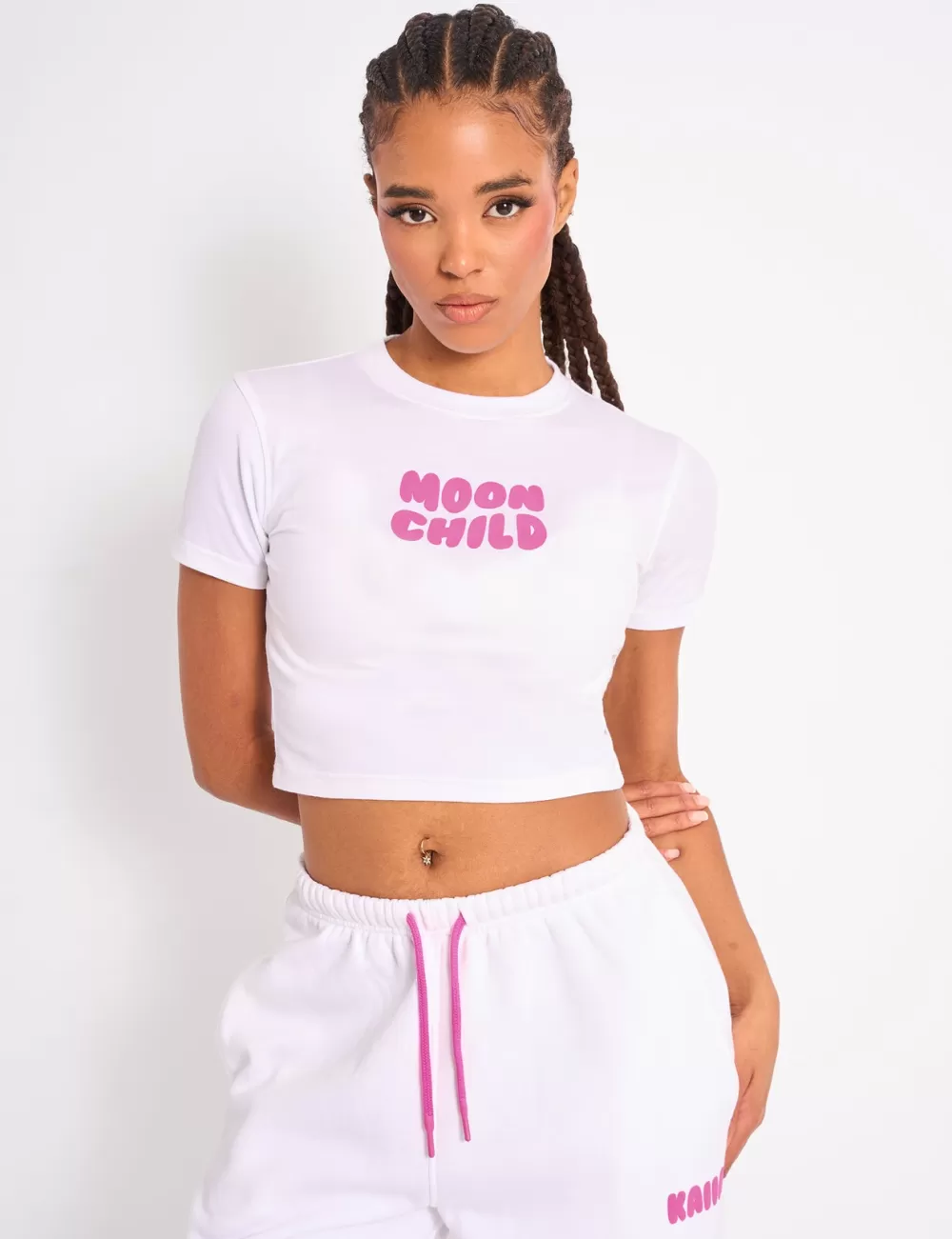 New Public Desire Kaiia Graphic Baby Tee White & Hot Pink White_pink