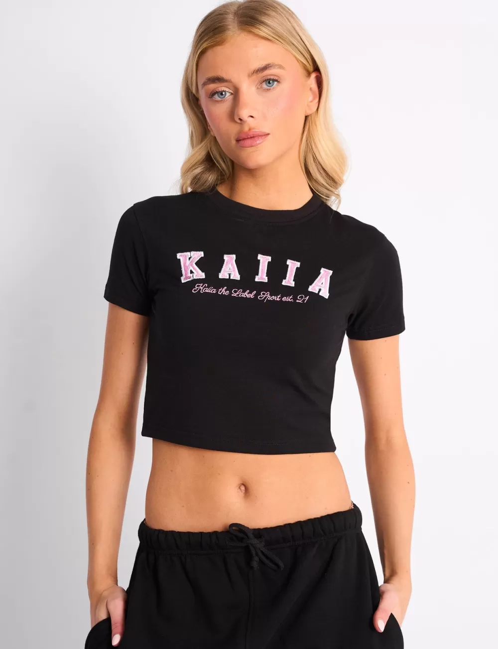 Clearance Public Desire Kaiia Logo Baby Tee & Pink Black