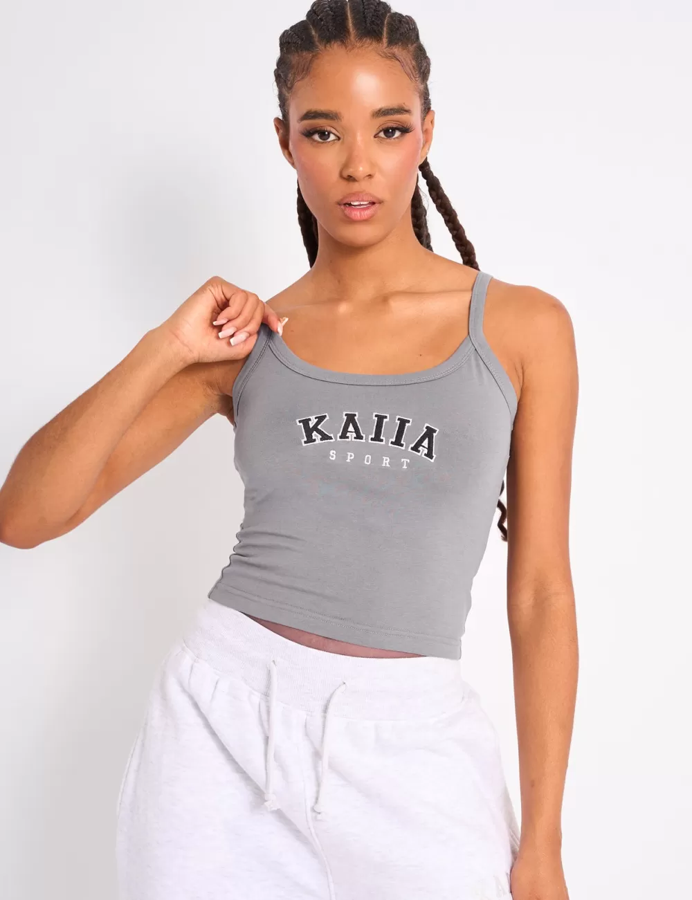 Cheap Public Desire Kaiia Logo Cami Vest Top Charcoal Grey Charcoal_grey