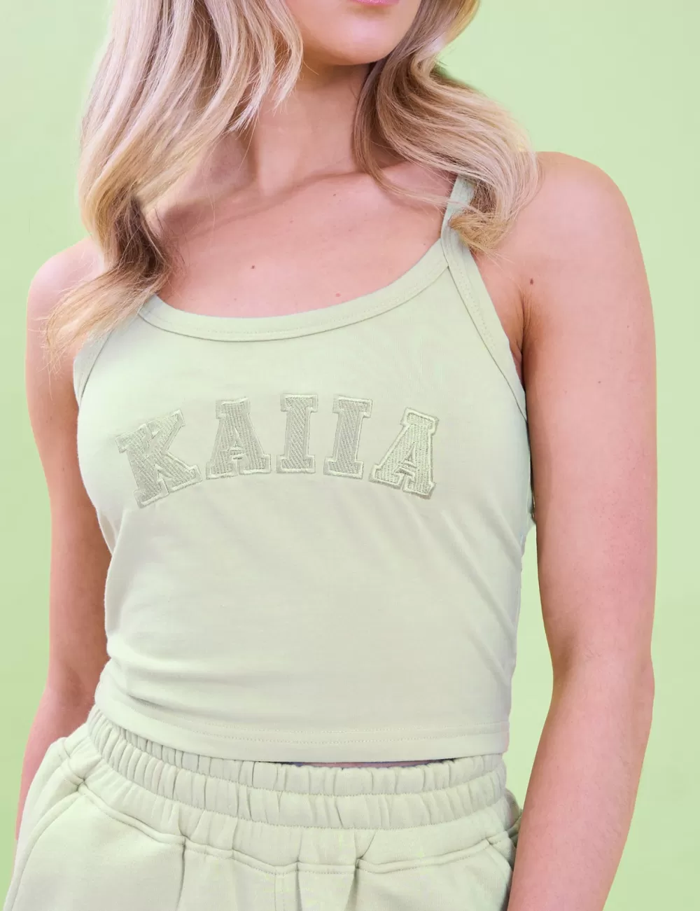 Discount Public Desire Kaiia Logo Cami Vest Top Light Green Lime