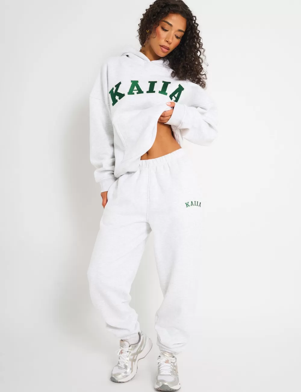 Outlet Public Desire Kaiia Logo Cuffed Joggers Light Grey Marl & Forest Green Light_grey_marl_forest_green