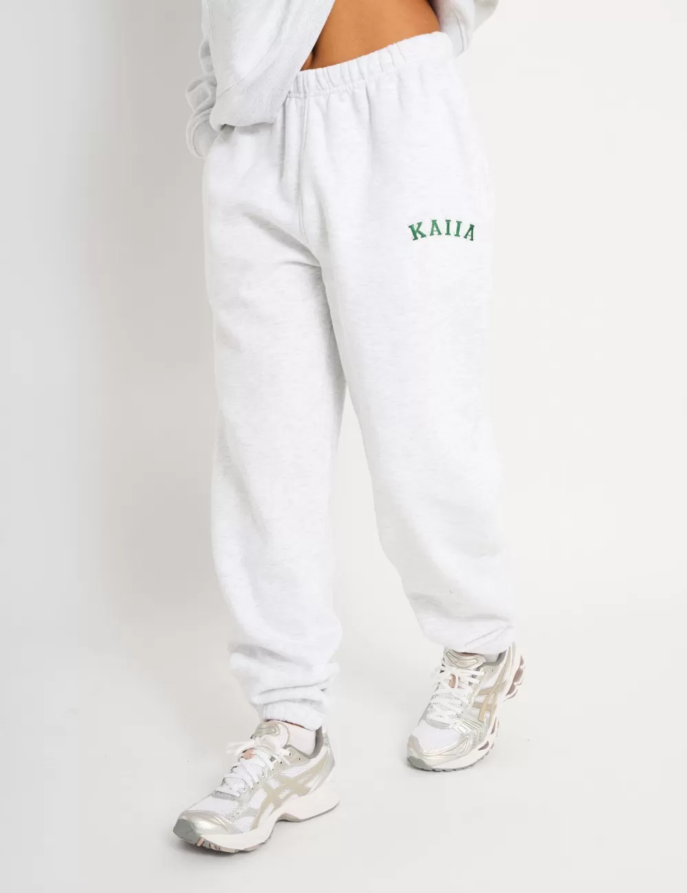 Outlet Public Desire Kaiia Logo Cuffed Joggers Light Grey Marl & Forest Green Light_grey_marl_forest_green