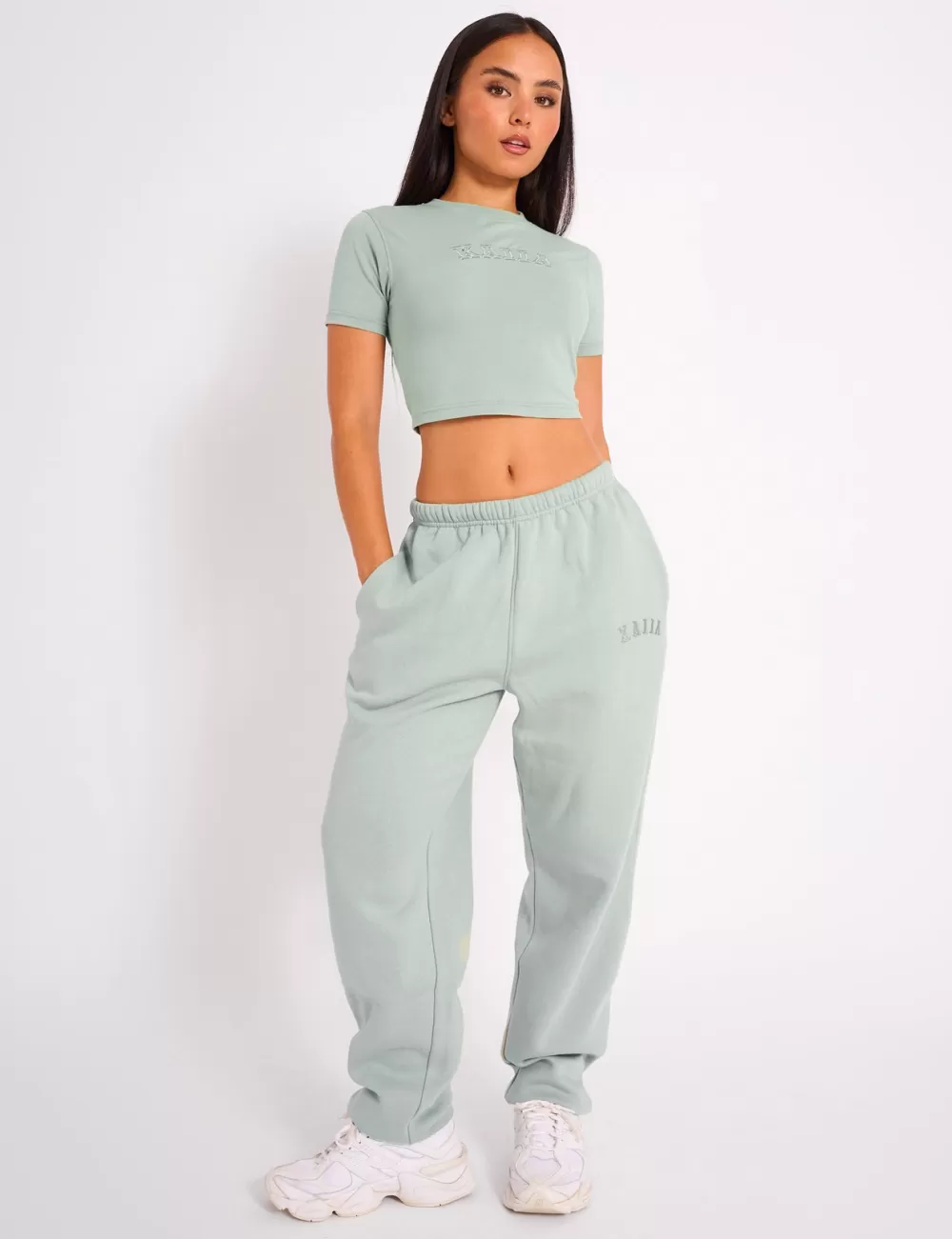 Online Public Desire Kaiia Logo Cuffed Joggers Sage Green Sage_green