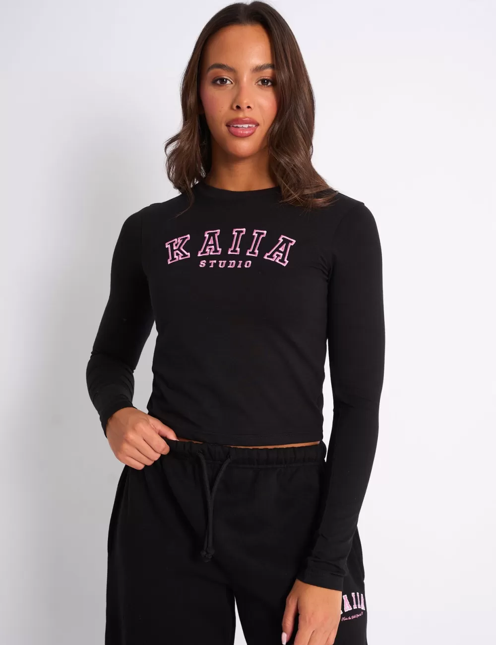 Best Sale Public Desire Kaiia Logo Long Sleeve Baby Tee & Pink Black