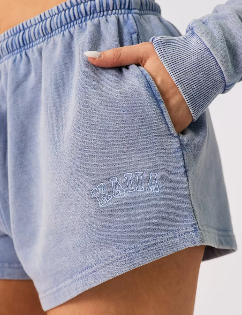 Shop Public Desire Kaiia Logo Mini Sweat Shorts Washed Blue