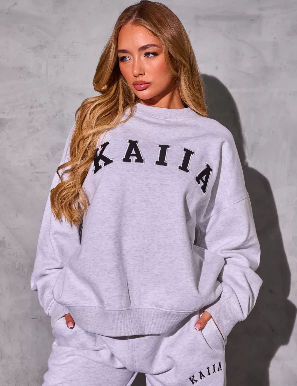 Hot Public Desire Kaiia Logo Oversized Sweatshirt Light Grey Marl & Black Light_grey_marl_black