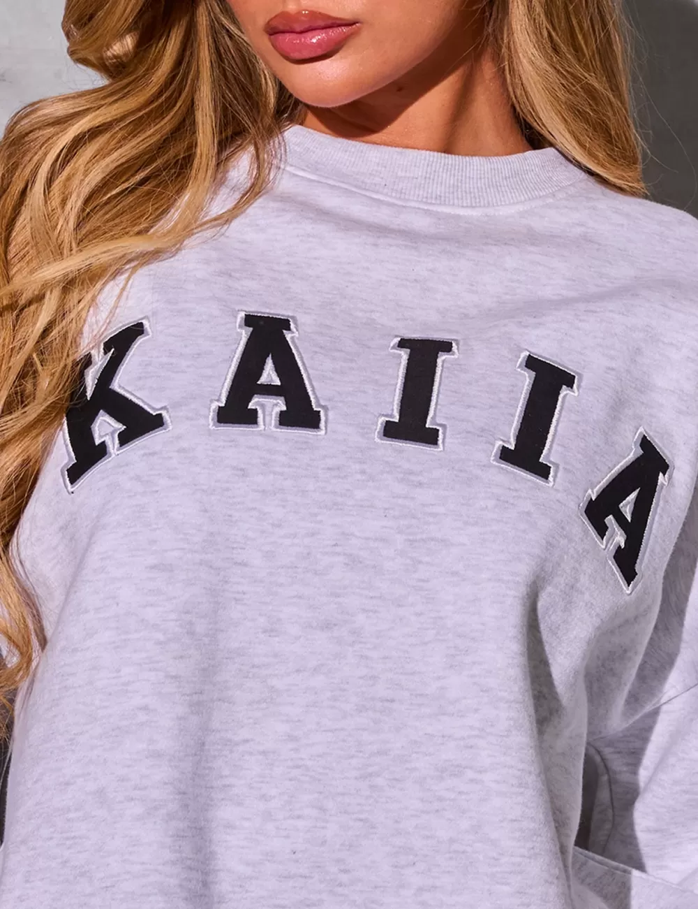 Hot Public Desire Kaiia Logo Oversized Sweatshirt Light Grey Marl & Black Light_grey_marl_black