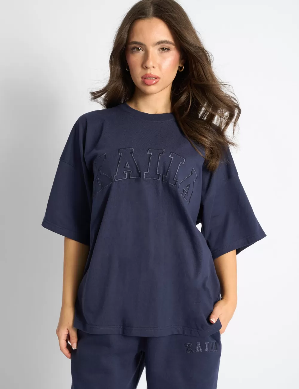 Sale Public Desire Kaiia Logo Oversized T-Shirt Deep Blue Deep_blue