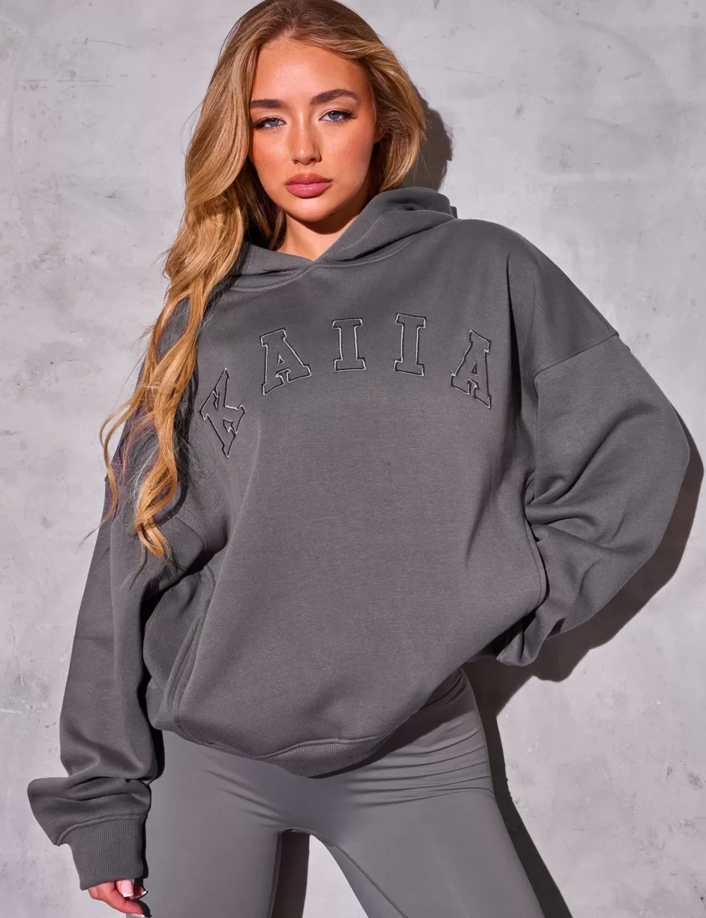 Sale Public Desire Kaiia Logo Rib Panel Hoodie Slate Grey Slate_grey