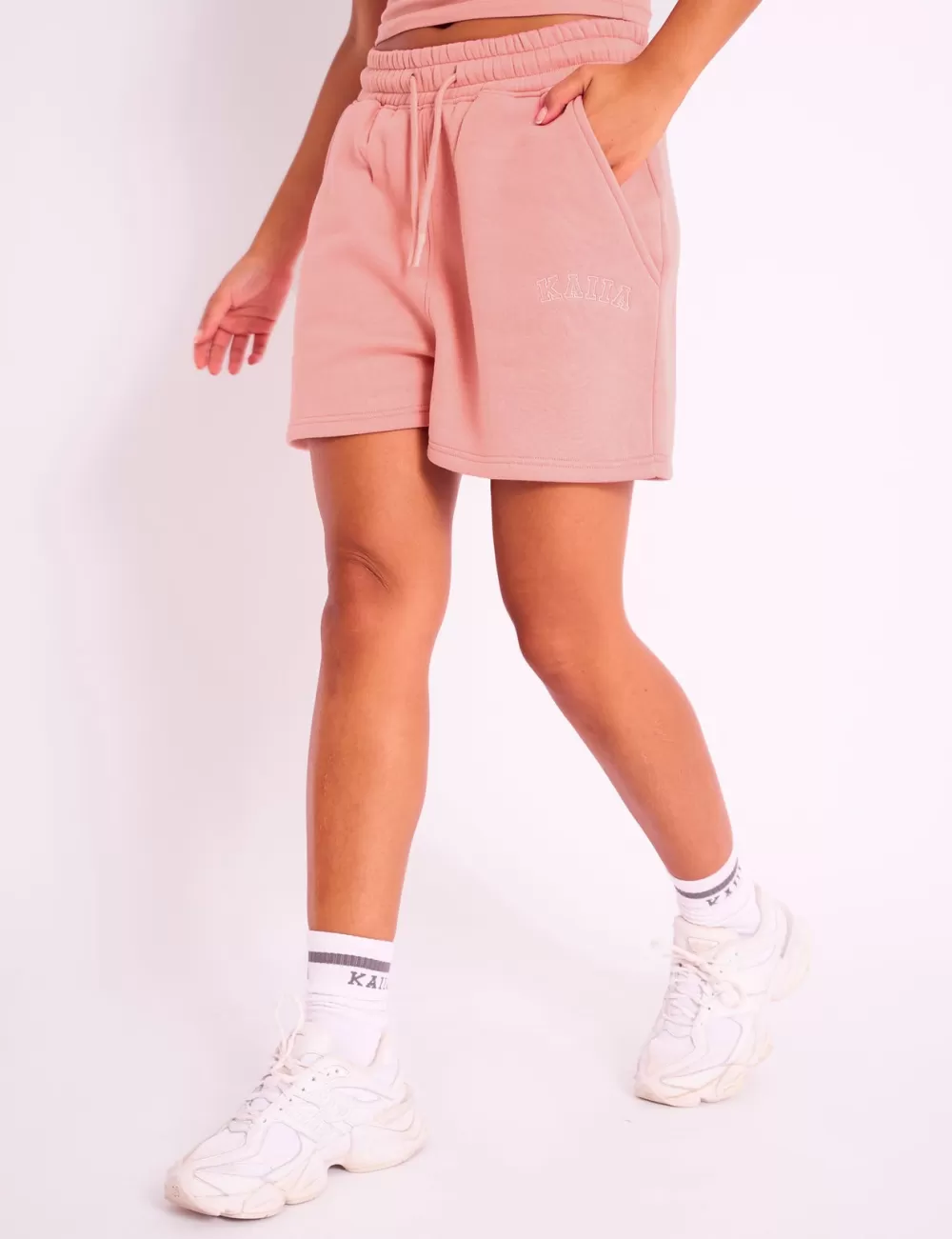 Shop Public Desire Kaiia Logo Sweat Shorts Coral