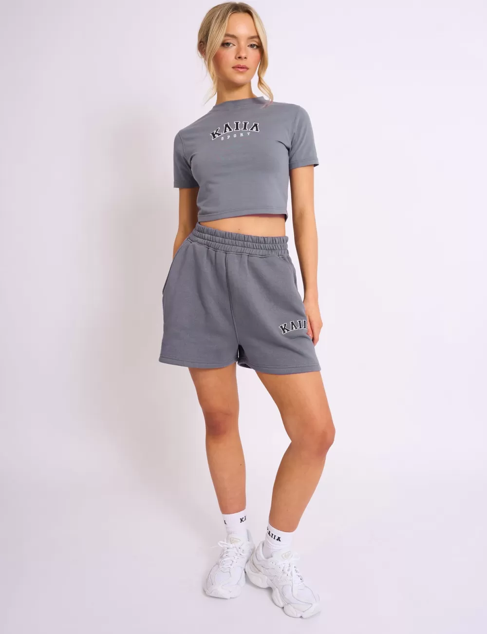 Online Public Desire Kaiia Logo Sweat Shorts in Charcoal Grey Charcoal_grey