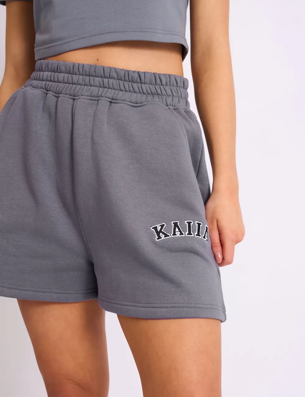 Online Public Desire Kaiia Logo Sweat Shorts in Charcoal Grey Charcoal_grey