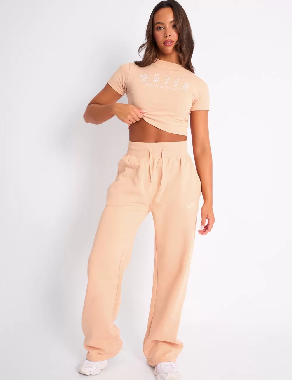 Cheap Public Desire Kaiia Logo Wide Leg Joggers Apricot