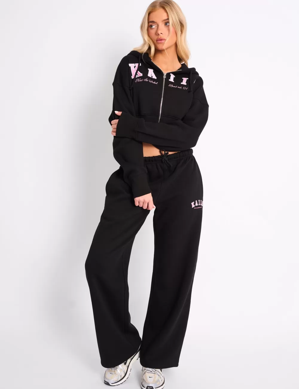 Sale Public Desire Kaiia Logo Wide Leg Joggers & Pink Black