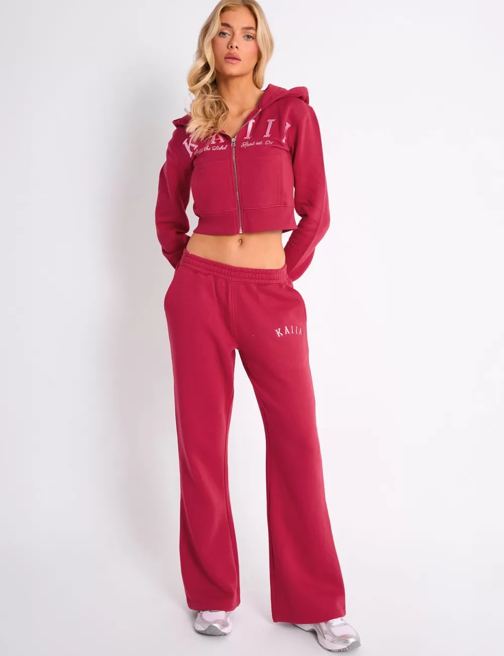 Outlet Public Desire Kaiia Logo Wide Leg Joggers Cranberry & Pink Cranberry_pink