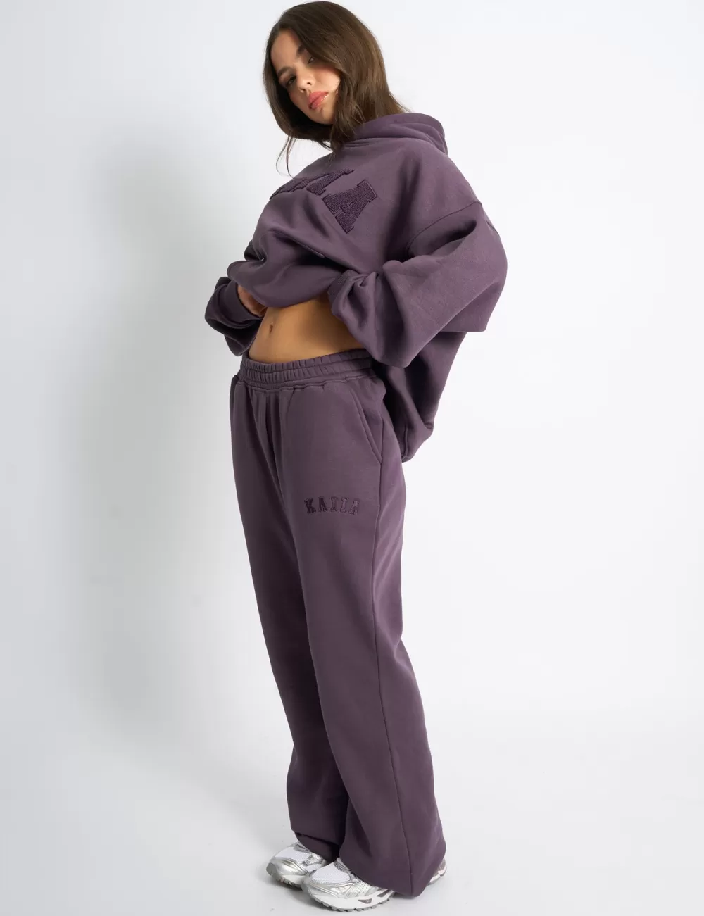 Fashion Public Desire Kaiia Logo Wide Leg Joggers Deep Purple Deep_purple